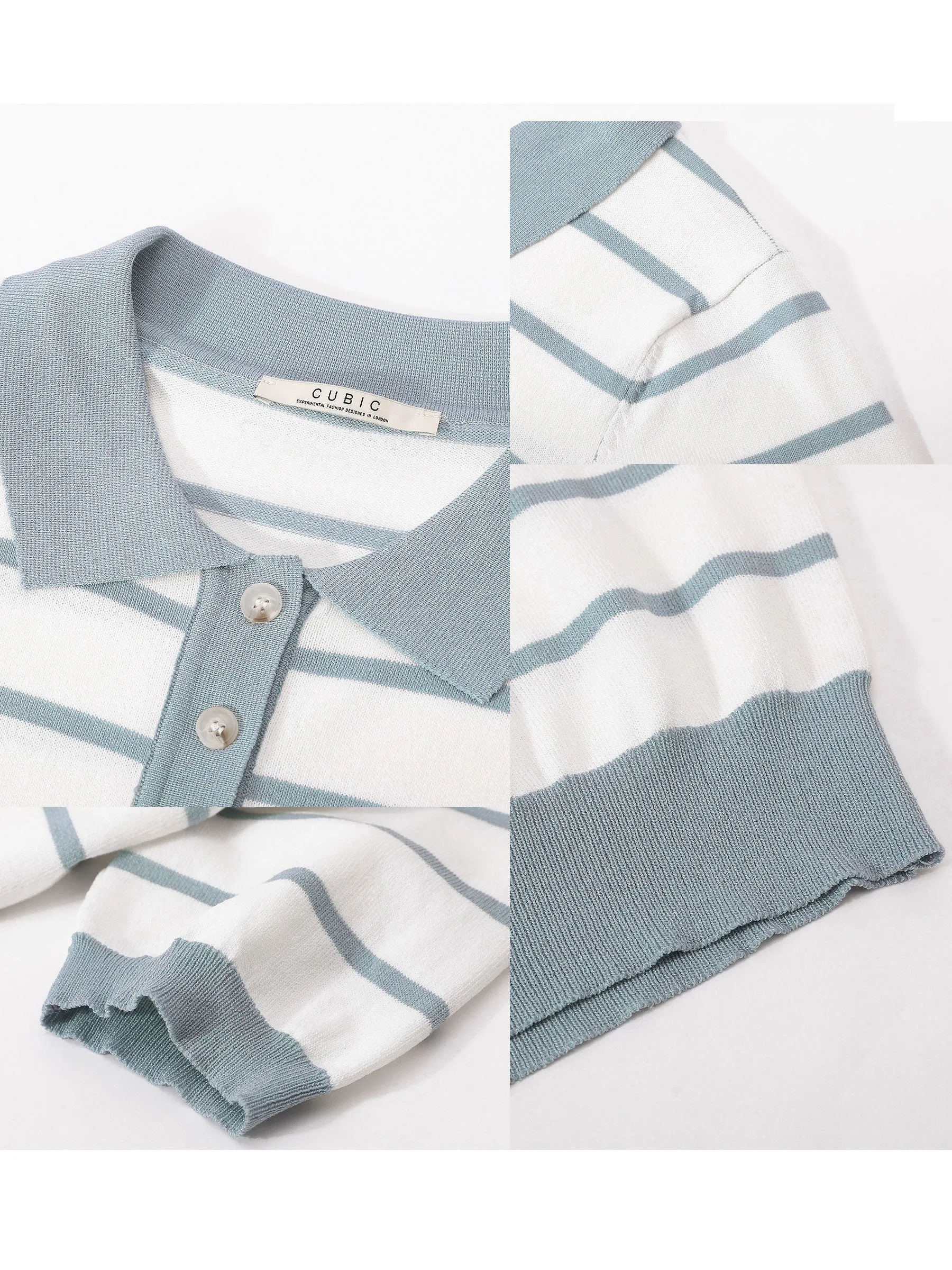 Striped Polo Short Sleeved Knit Pullover