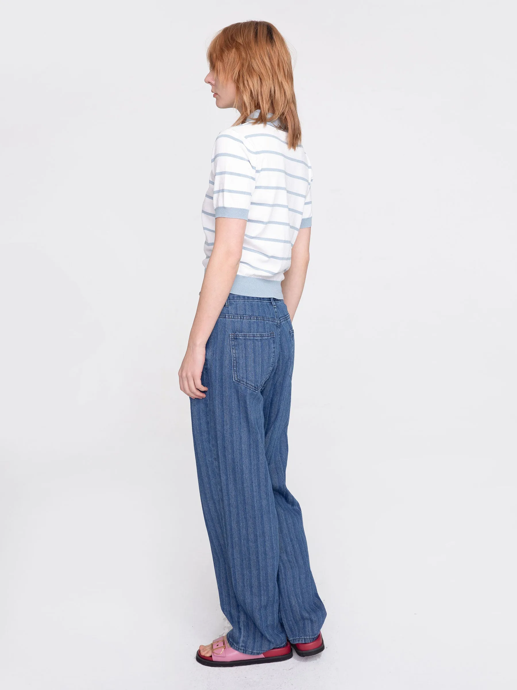 Striped Polo Short Sleeved Knit Pullover