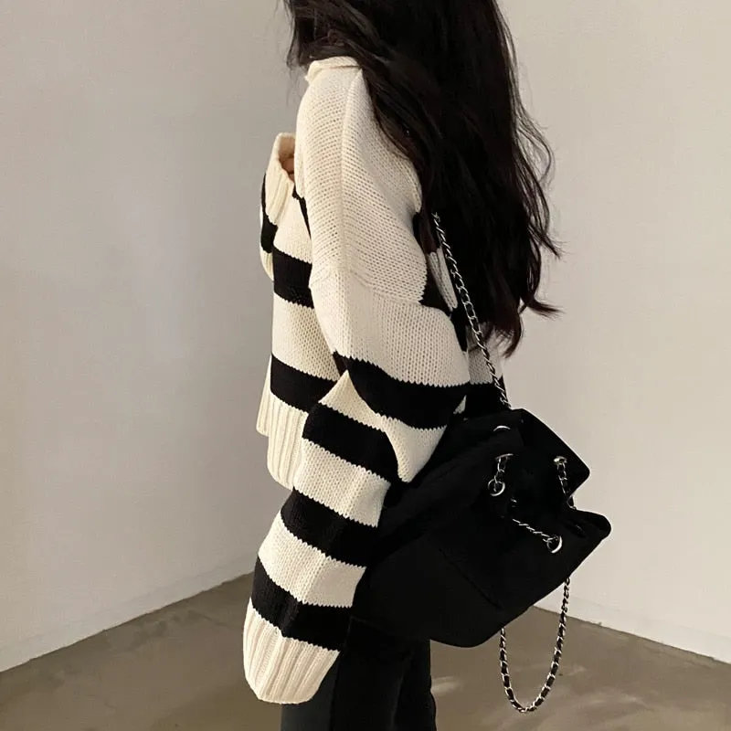 Striped V-neck Jumper Top