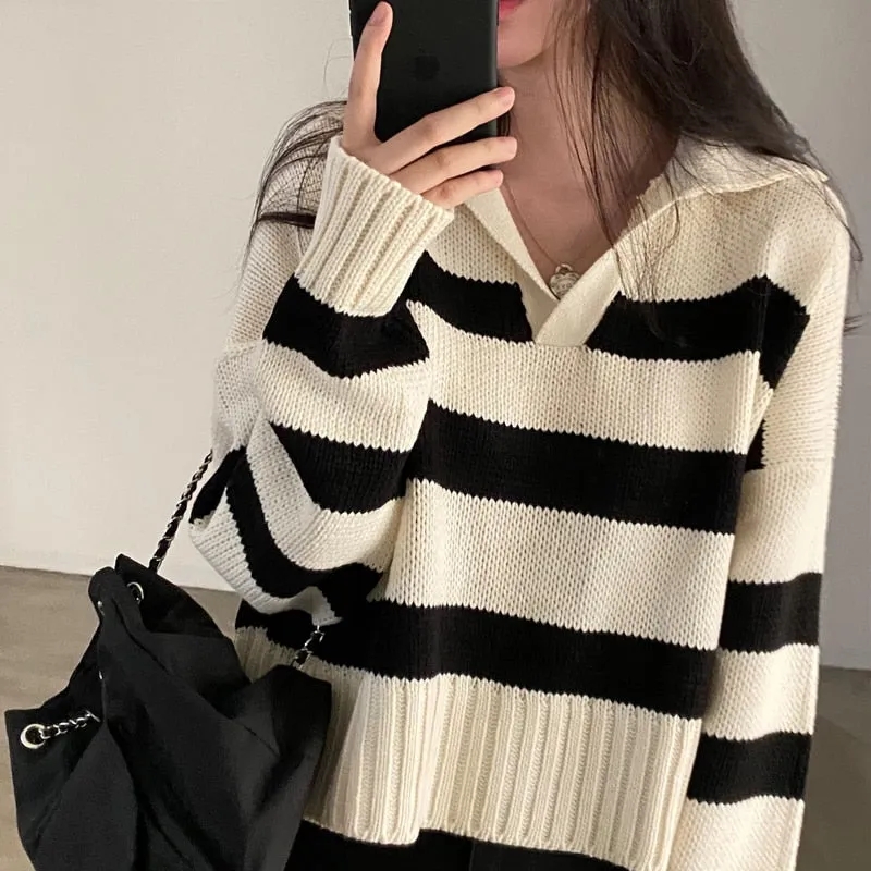 Striped V-neck Jumper Top