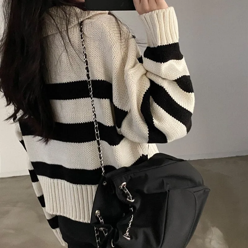 Striped V-neck Jumper Top