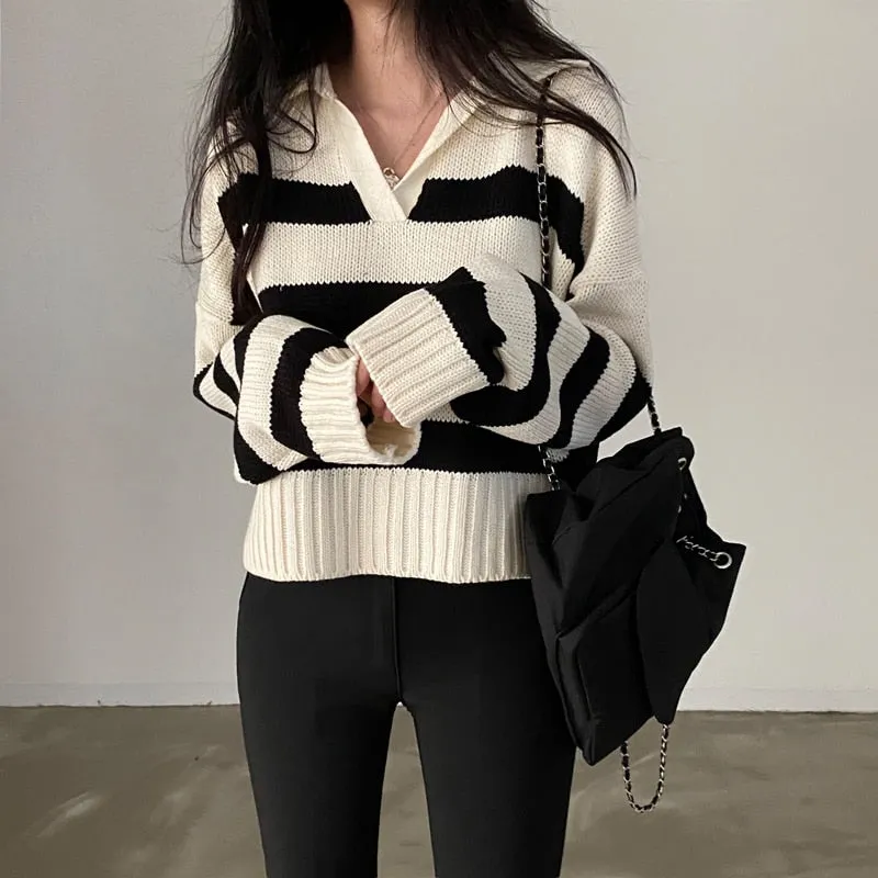 Striped V-neck Jumper Top