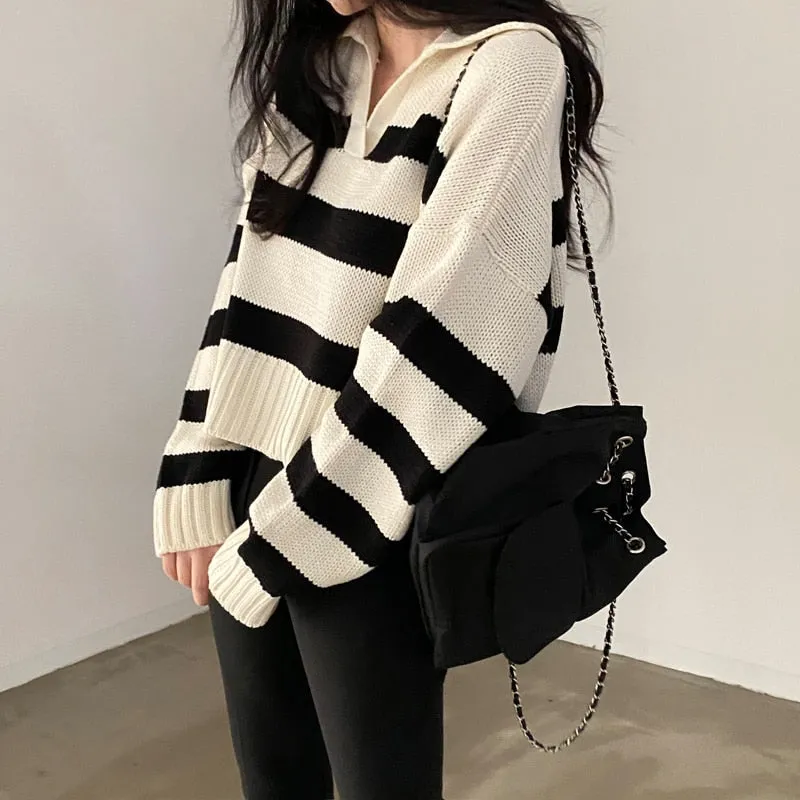 Striped V-neck Jumper Top