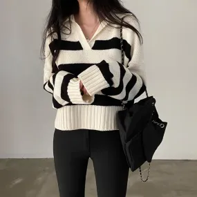 Striped V-neck Jumper Top