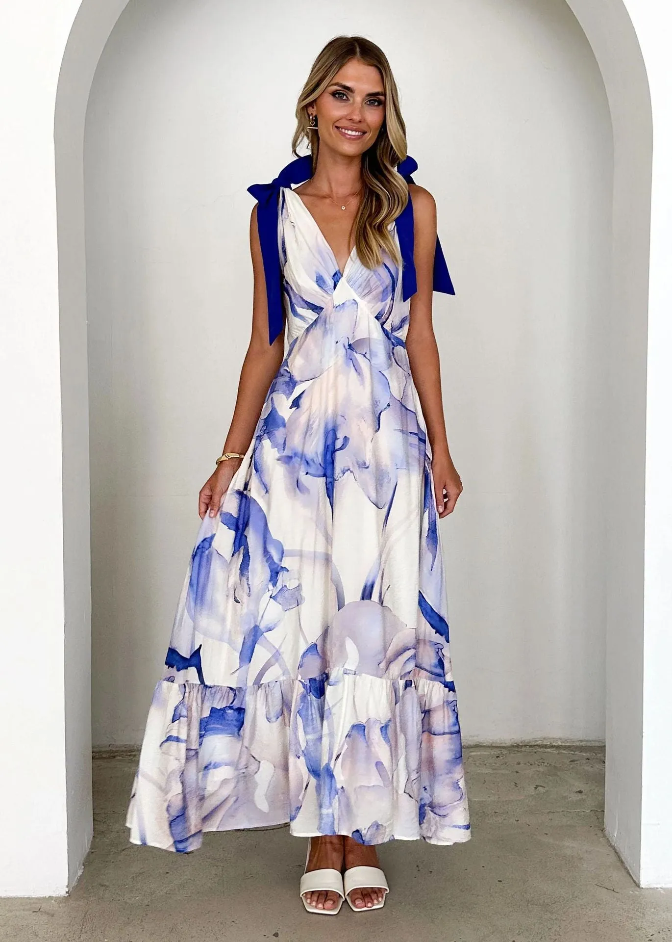 Summer V Neck Sleeveless Printed Dress