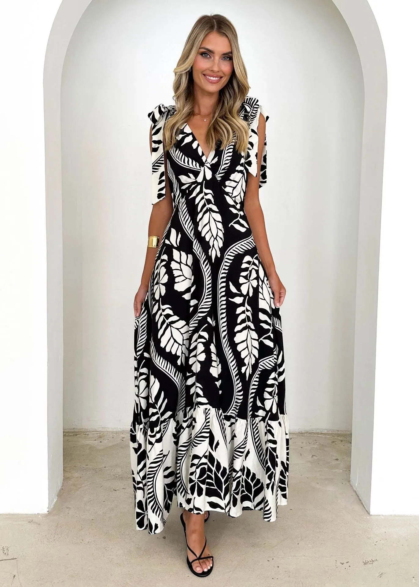 Summer V Neck Sleeveless Printed Dress