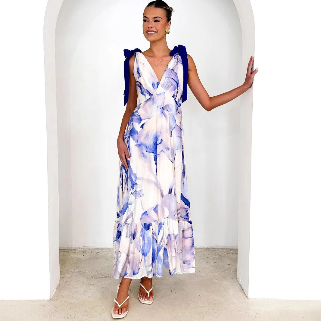 Summer V Neck Sleeveless Printed Dress