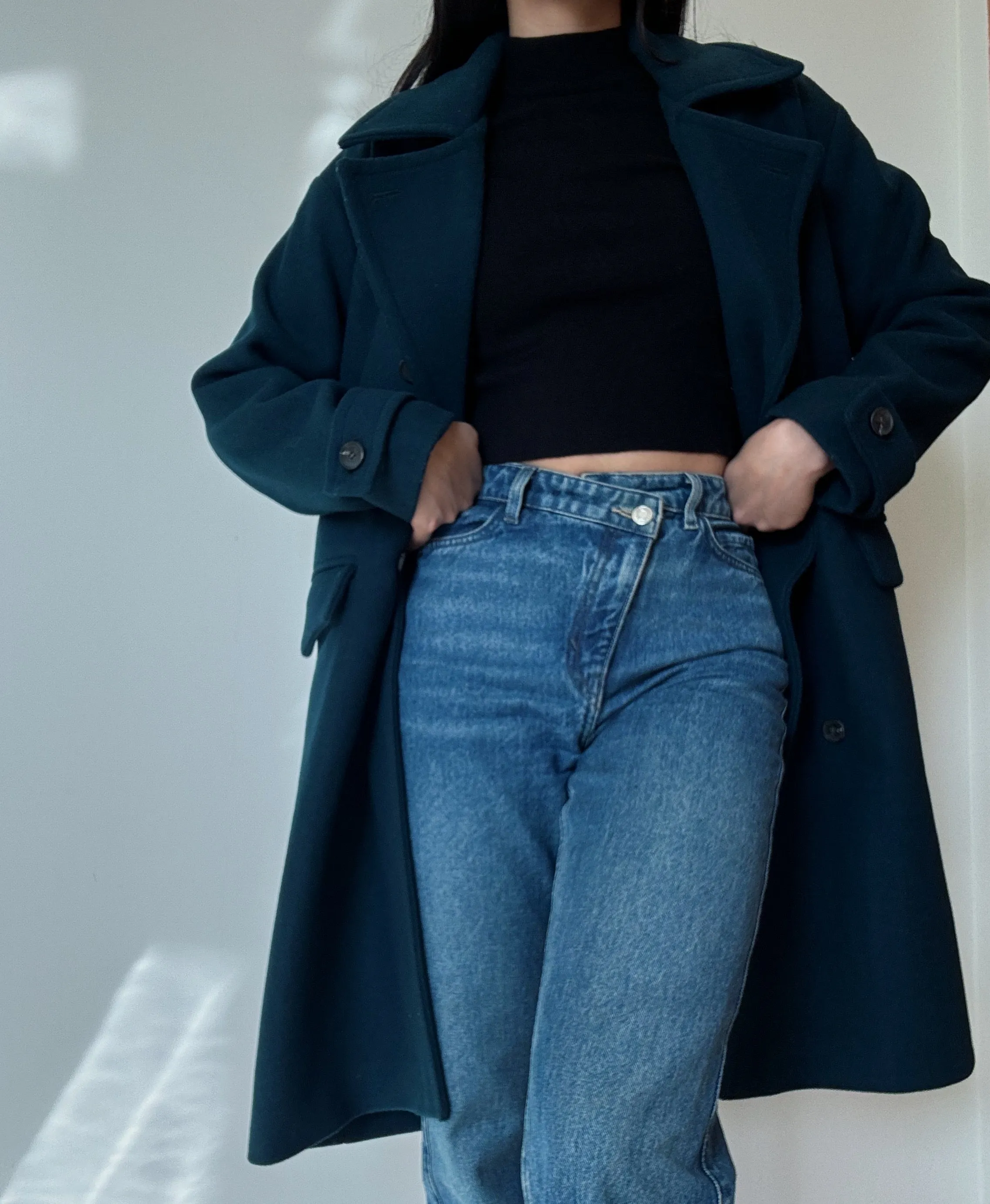 Teal Long Coat (50% Wool)