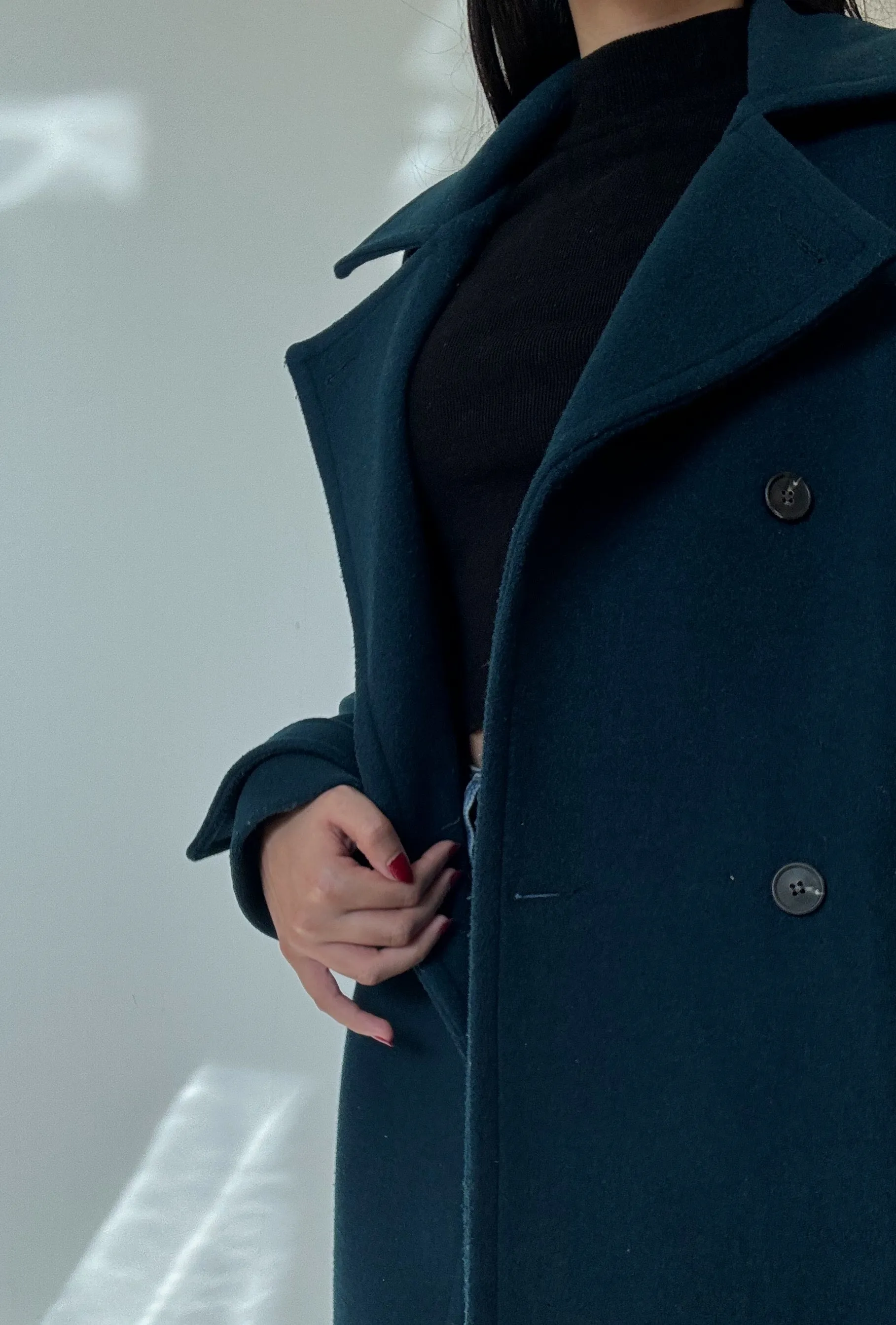 Teal Long Coat (50% Wool)
