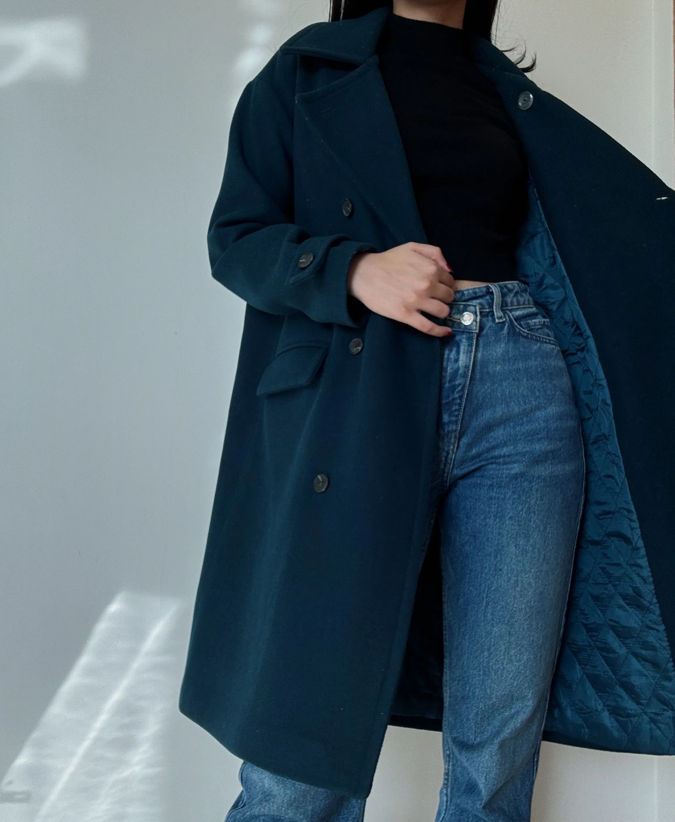 Teal Long Coat (50% Wool)