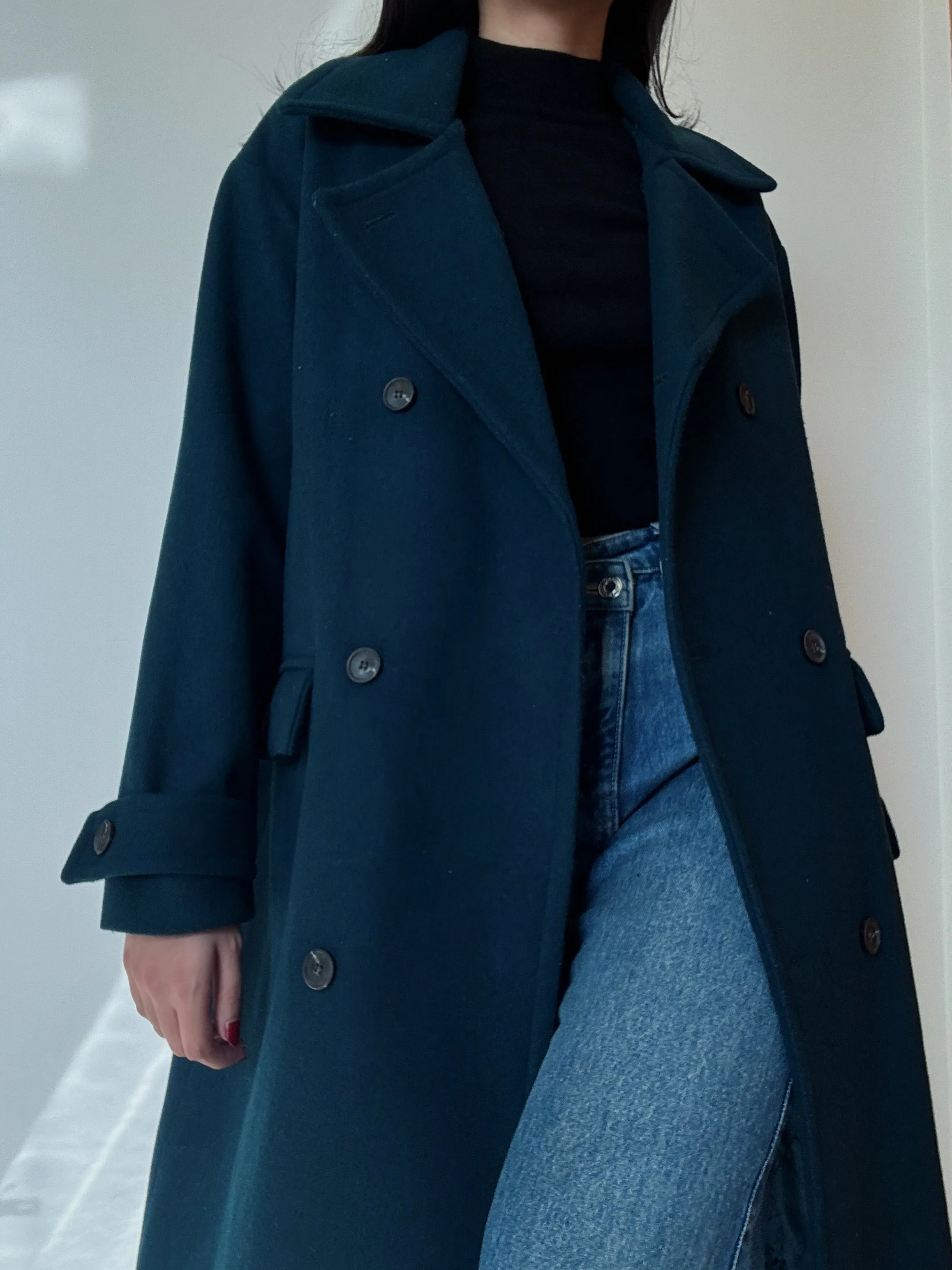 Teal Long Coat (50% Wool)