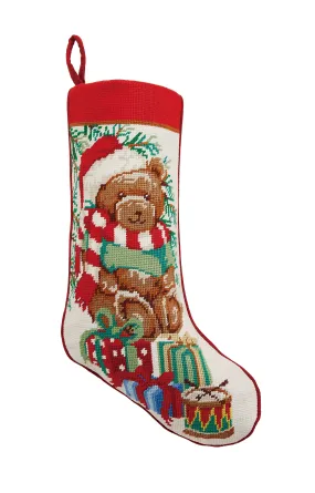 Teddy Bear Embroidered Needlepoint Stocking