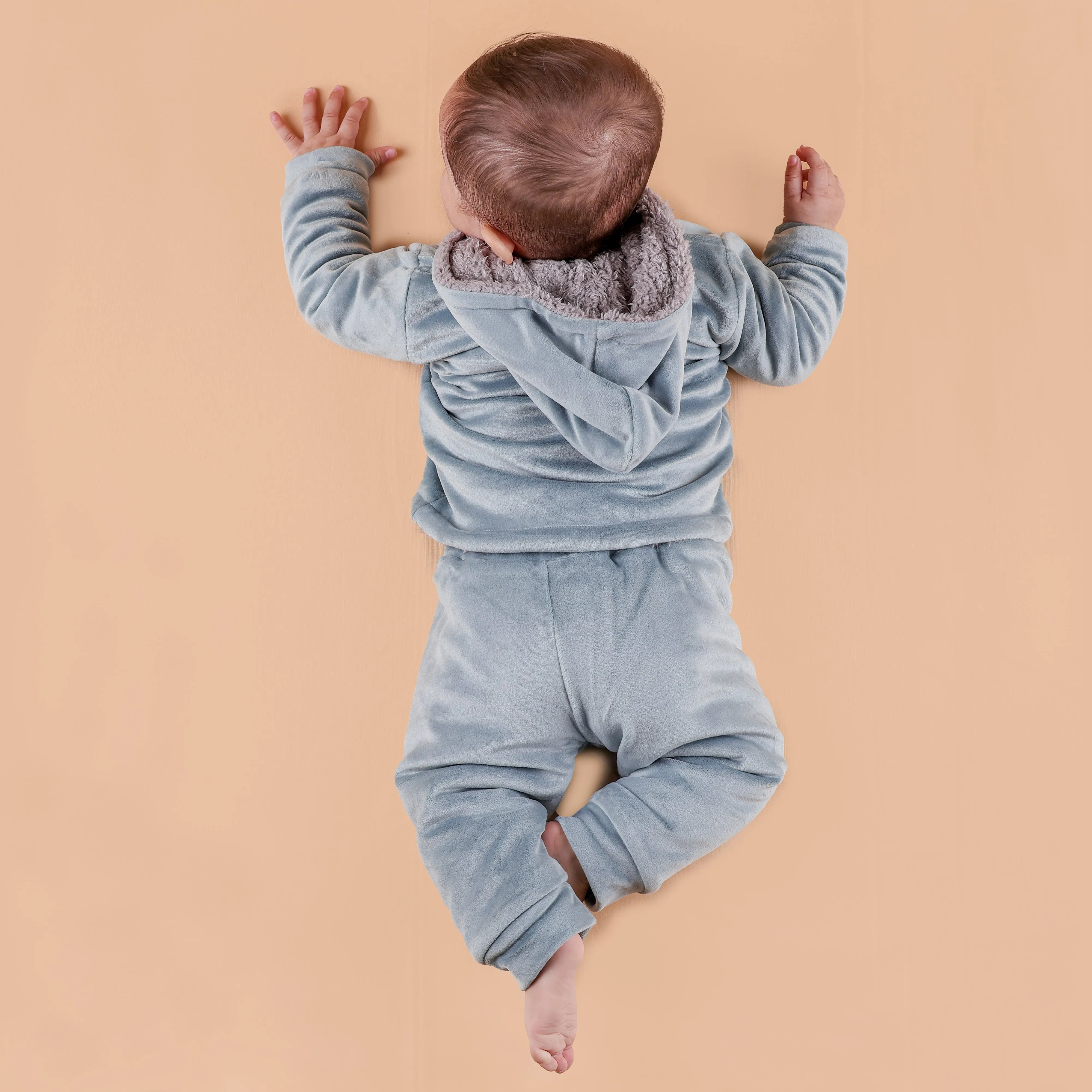 Teddy Bear Patch Velvet Winter Co-ord Set with Sherpa - Aqua
