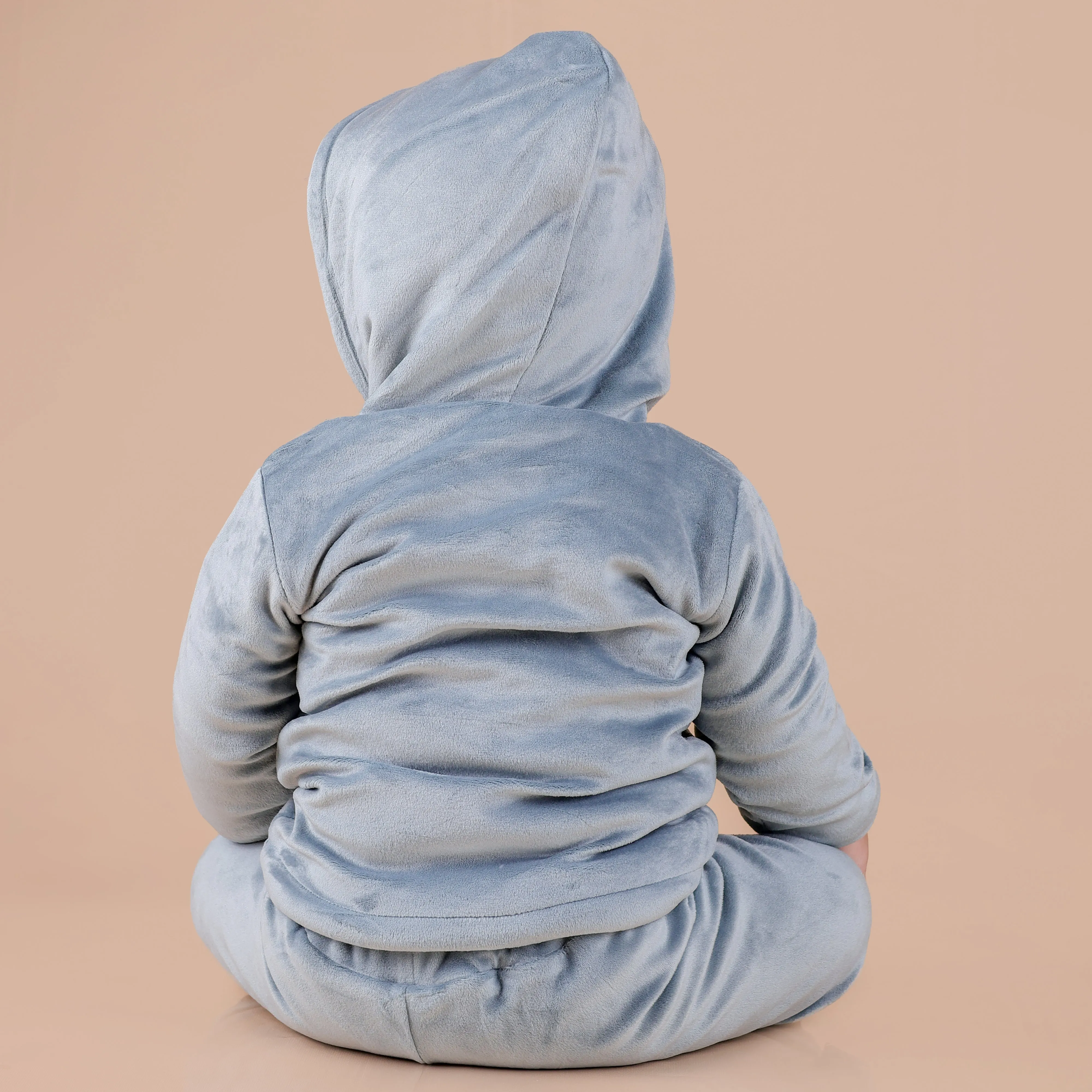 Teddy Bear Patch Velvet Winter Co-ord Set with Sherpa - Aqua