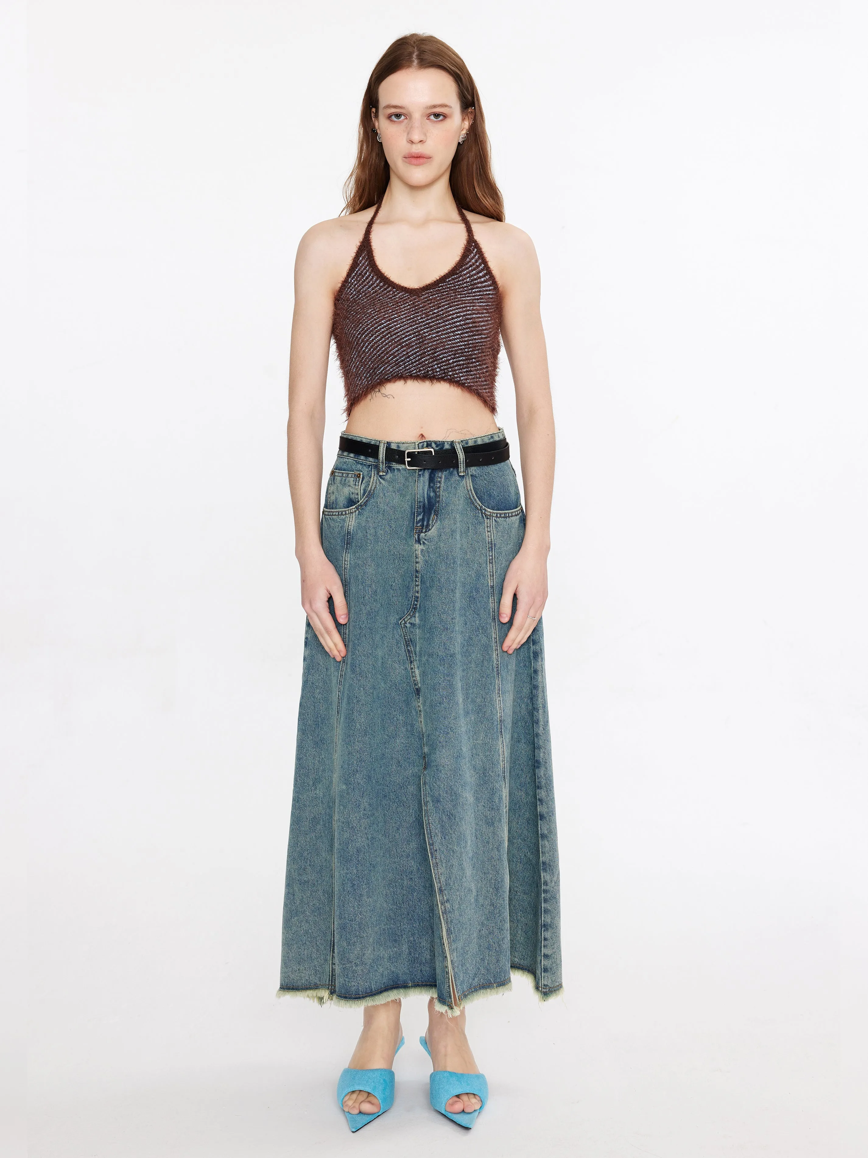 Thin Knit Cropped Halter Top