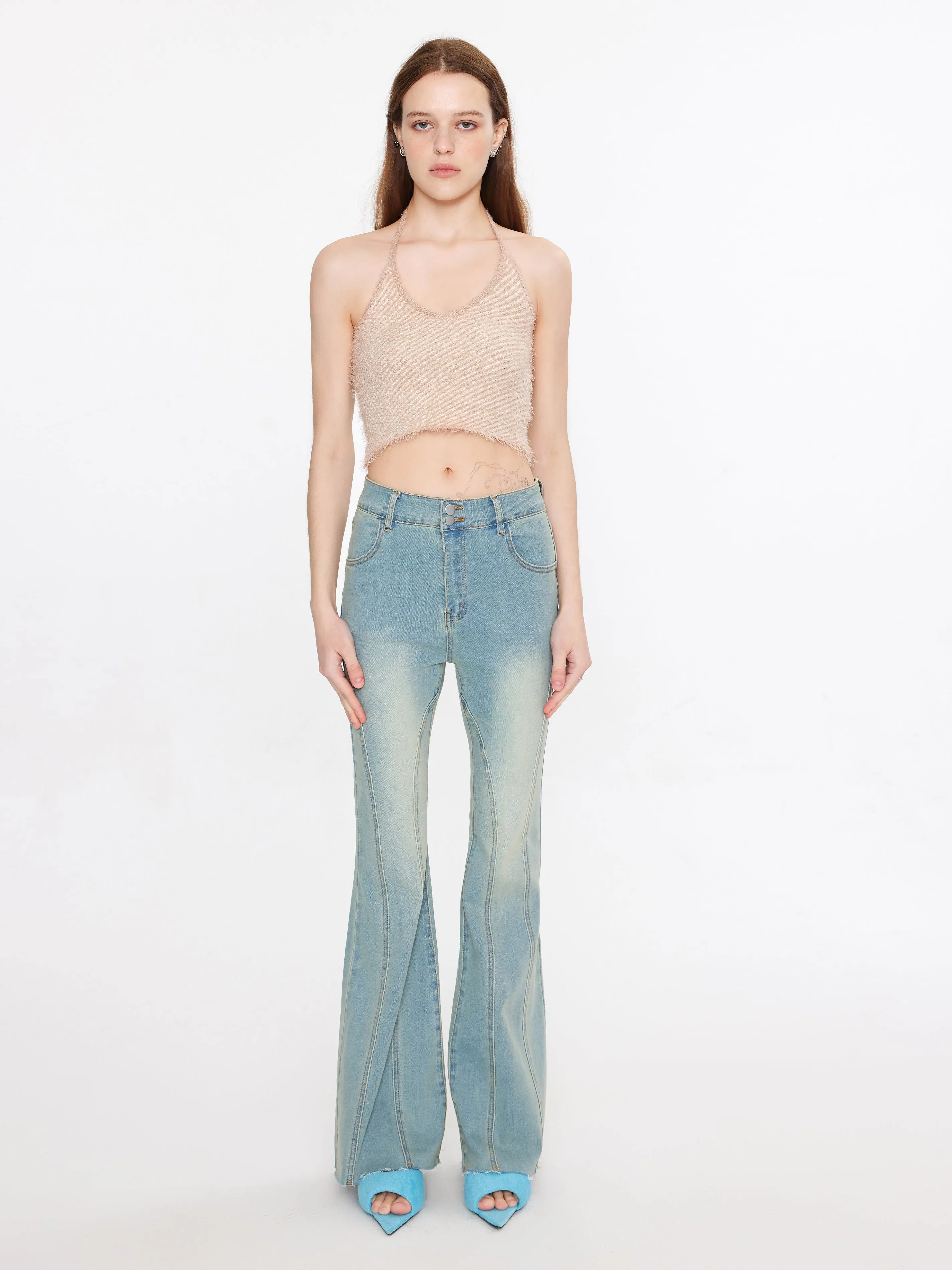 Thin Knit Cropped Halter Top