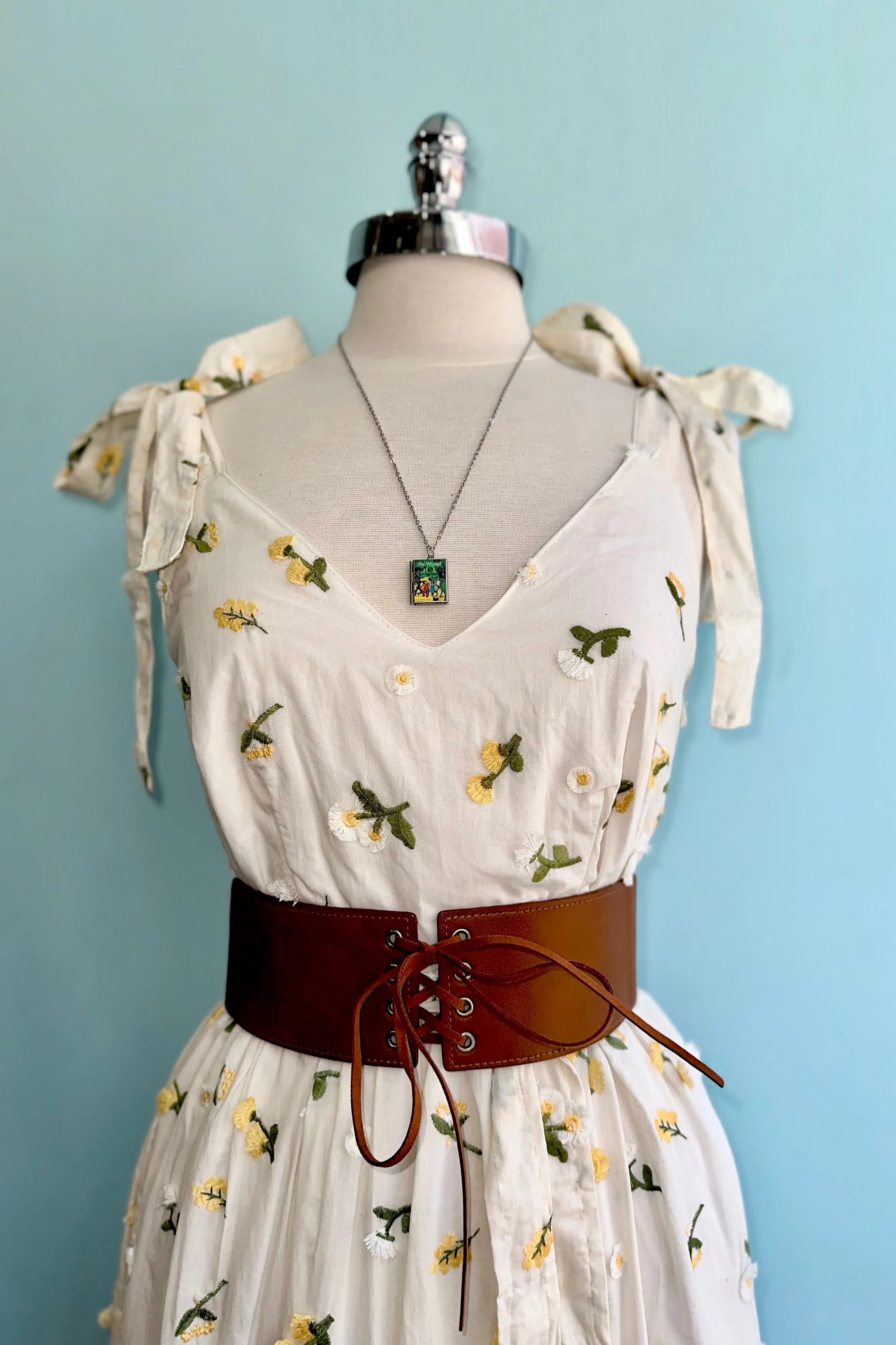 Tie Shoulder Embroidered Cotton Maxi Dress
