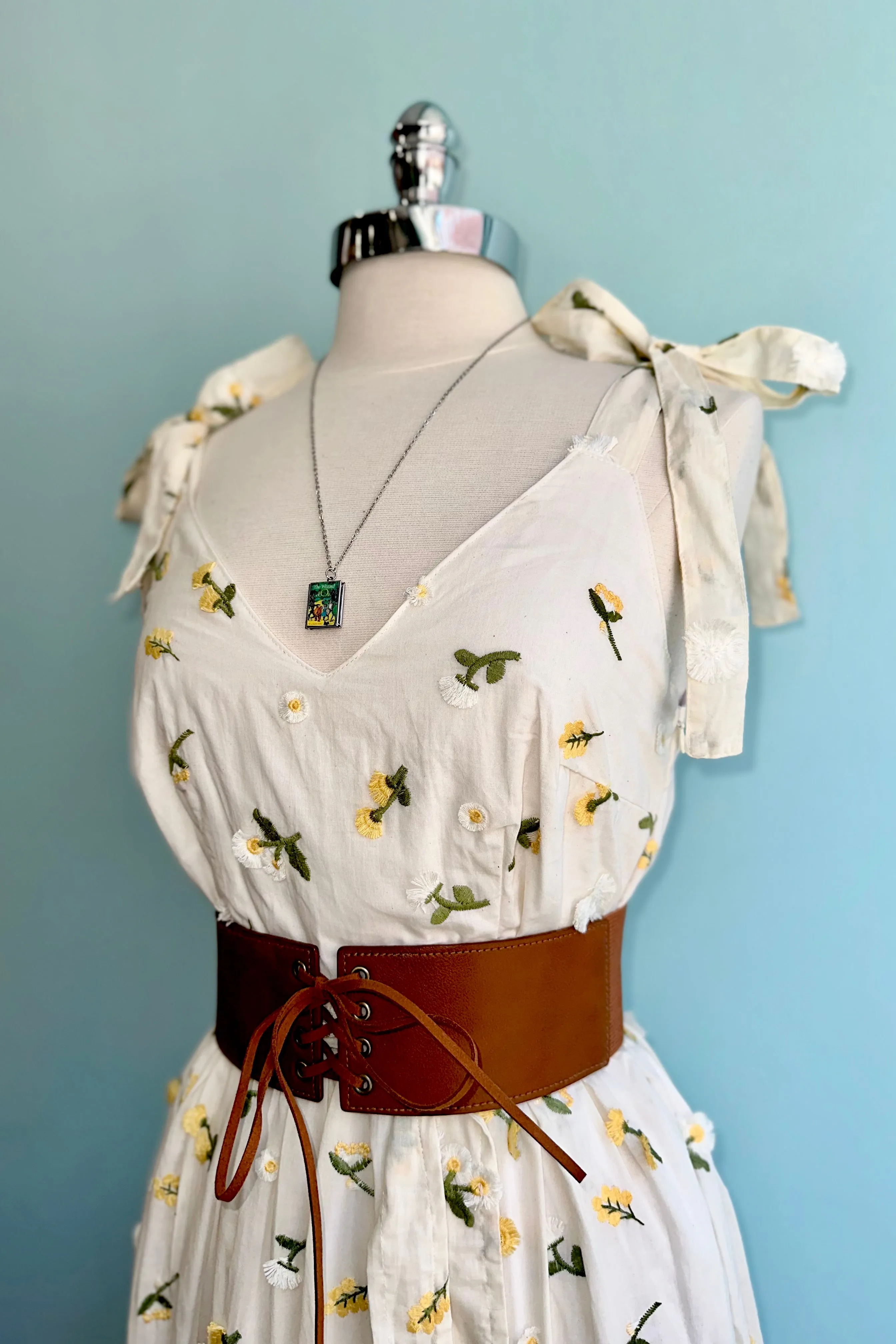 Tie Shoulder Embroidered Cotton Maxi Dress