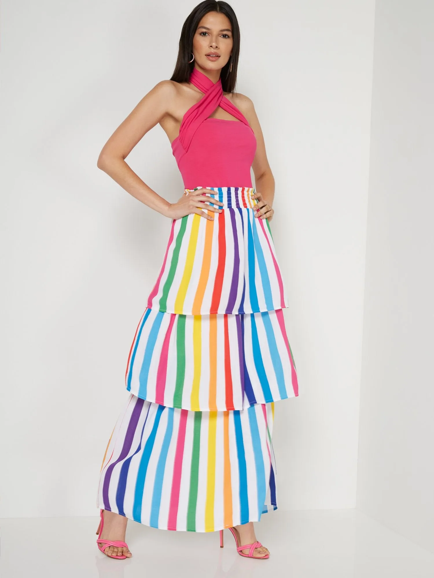 Tiered Stripe Maxi Skirt