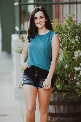 Trustworthy Teal Distressed Tank