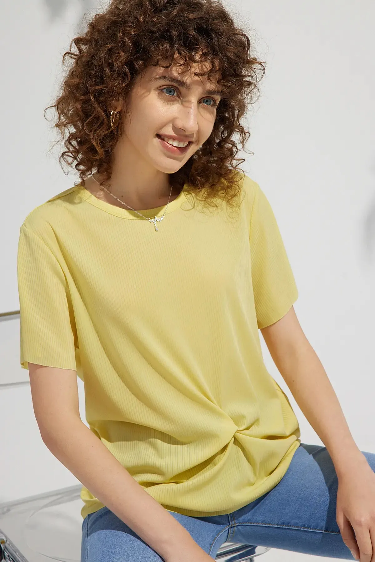 Twist Round Neck Short Sleeve T Shirt