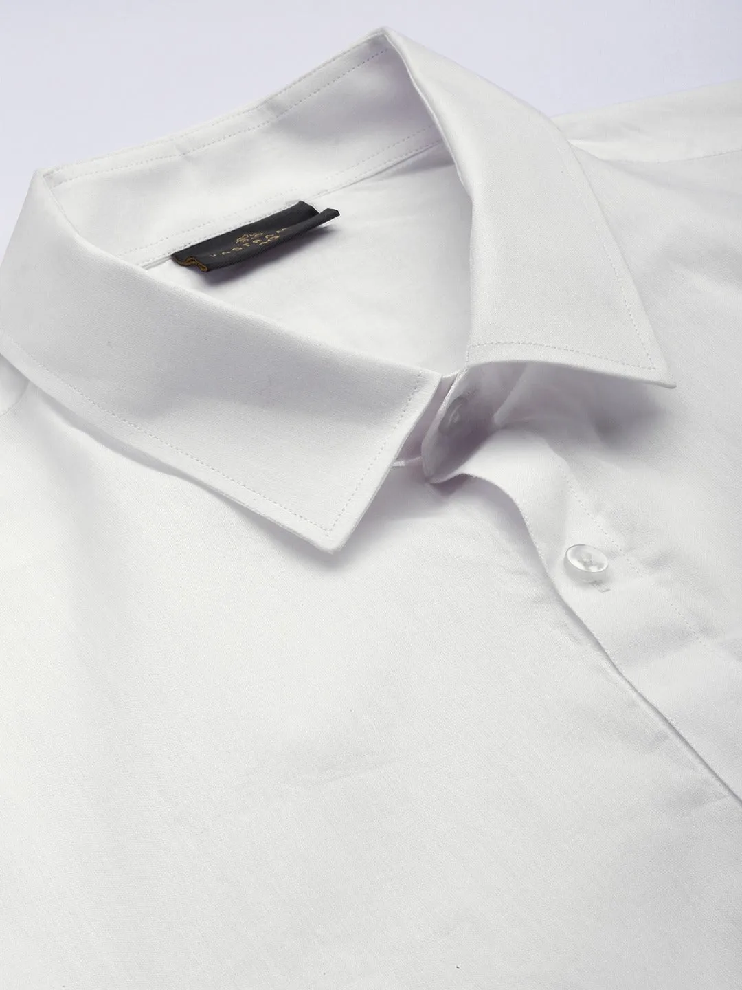VASTRAMAY Men's White Cotton Shirt With Mundu Set