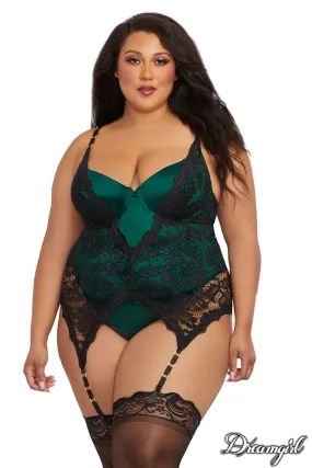 Velvet Garter Teddy Lace Overlay
