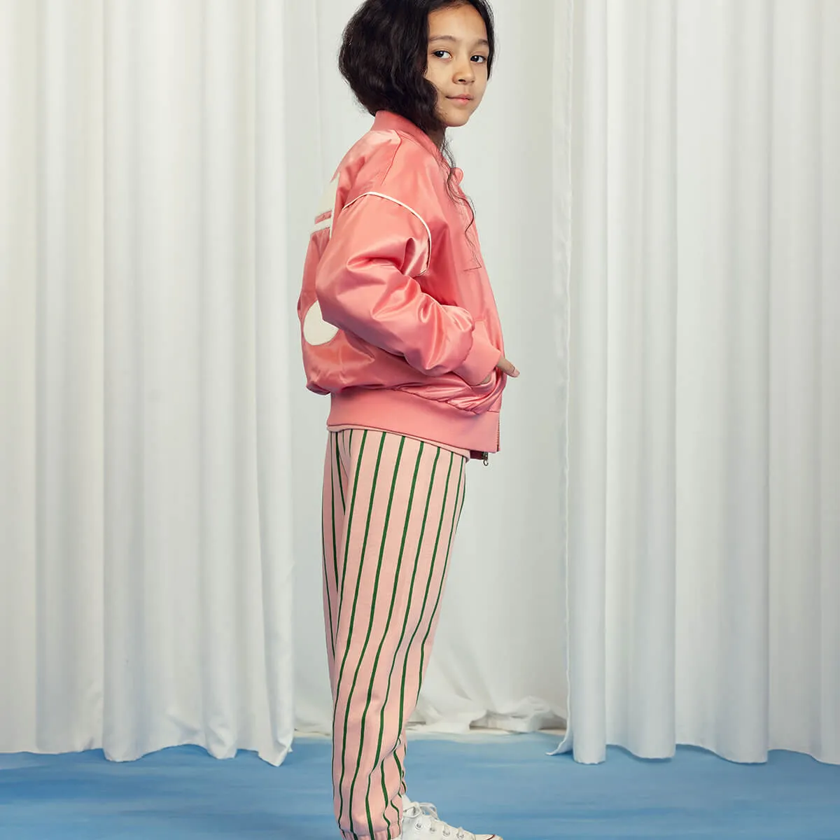 Vertical Stripe Sweatpants in Pink by Mini Rodini