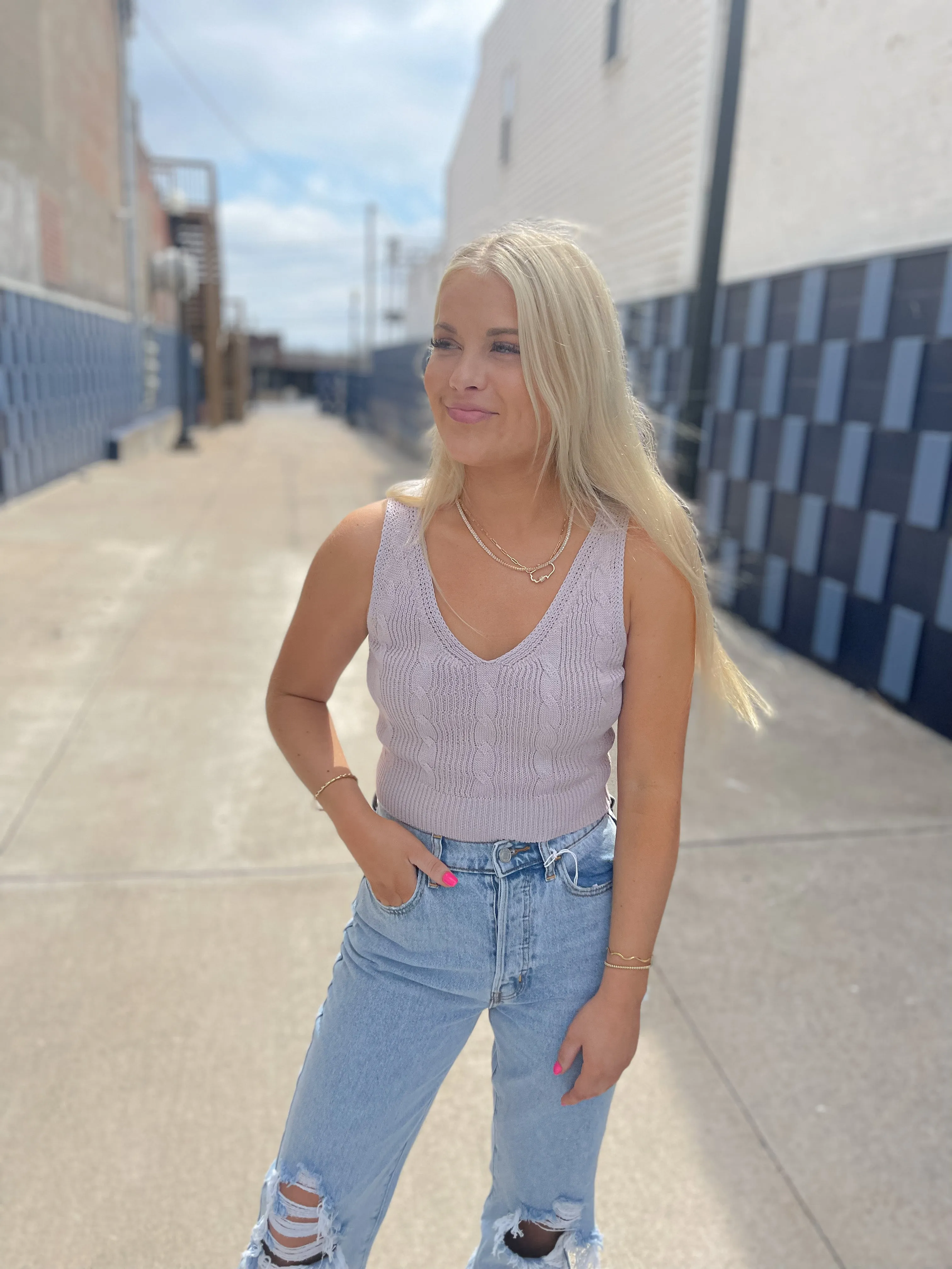 Violet Sleeveless Sweater Top