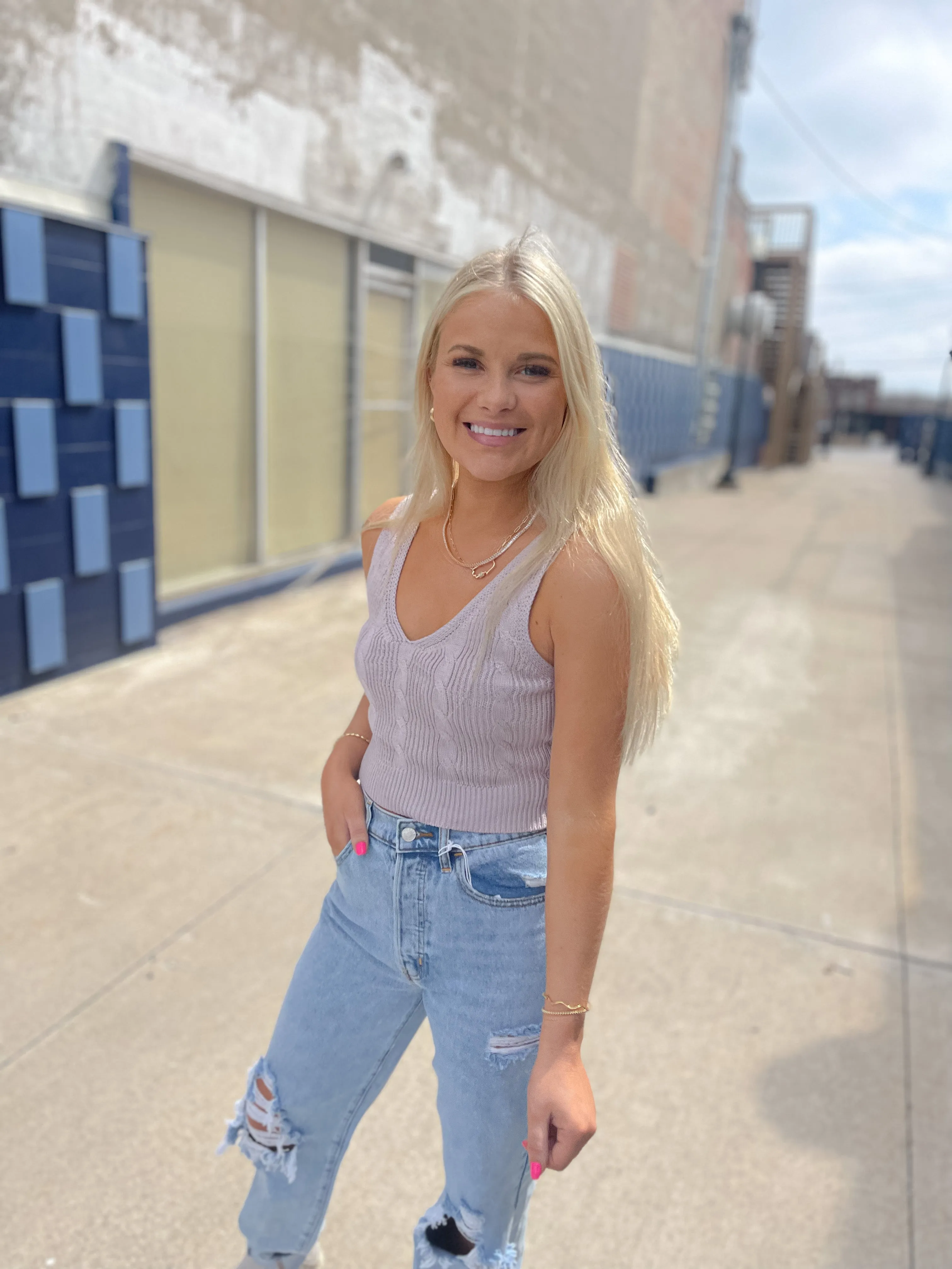 Violet Sleeveless Sweater Top