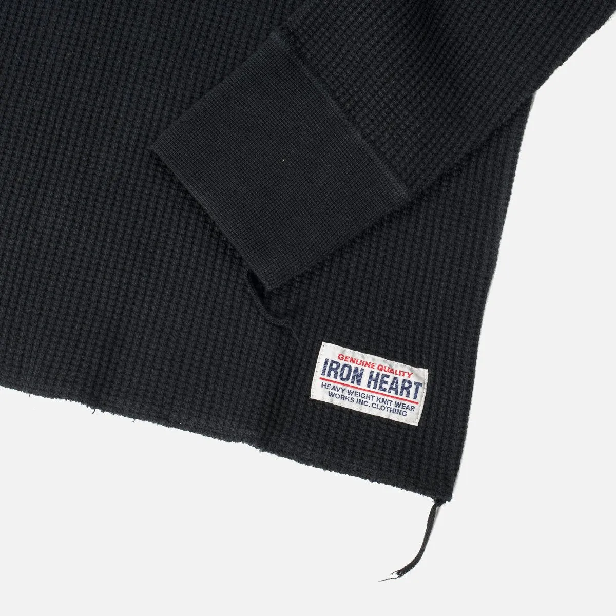 Waffle Knit Long Sleeved Thermal Henley - Black