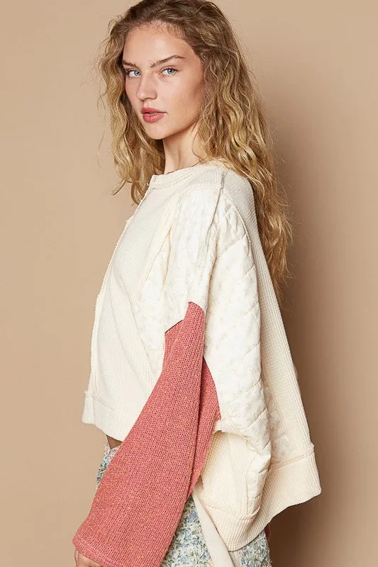 Waffle-Knit Notched Knit Top