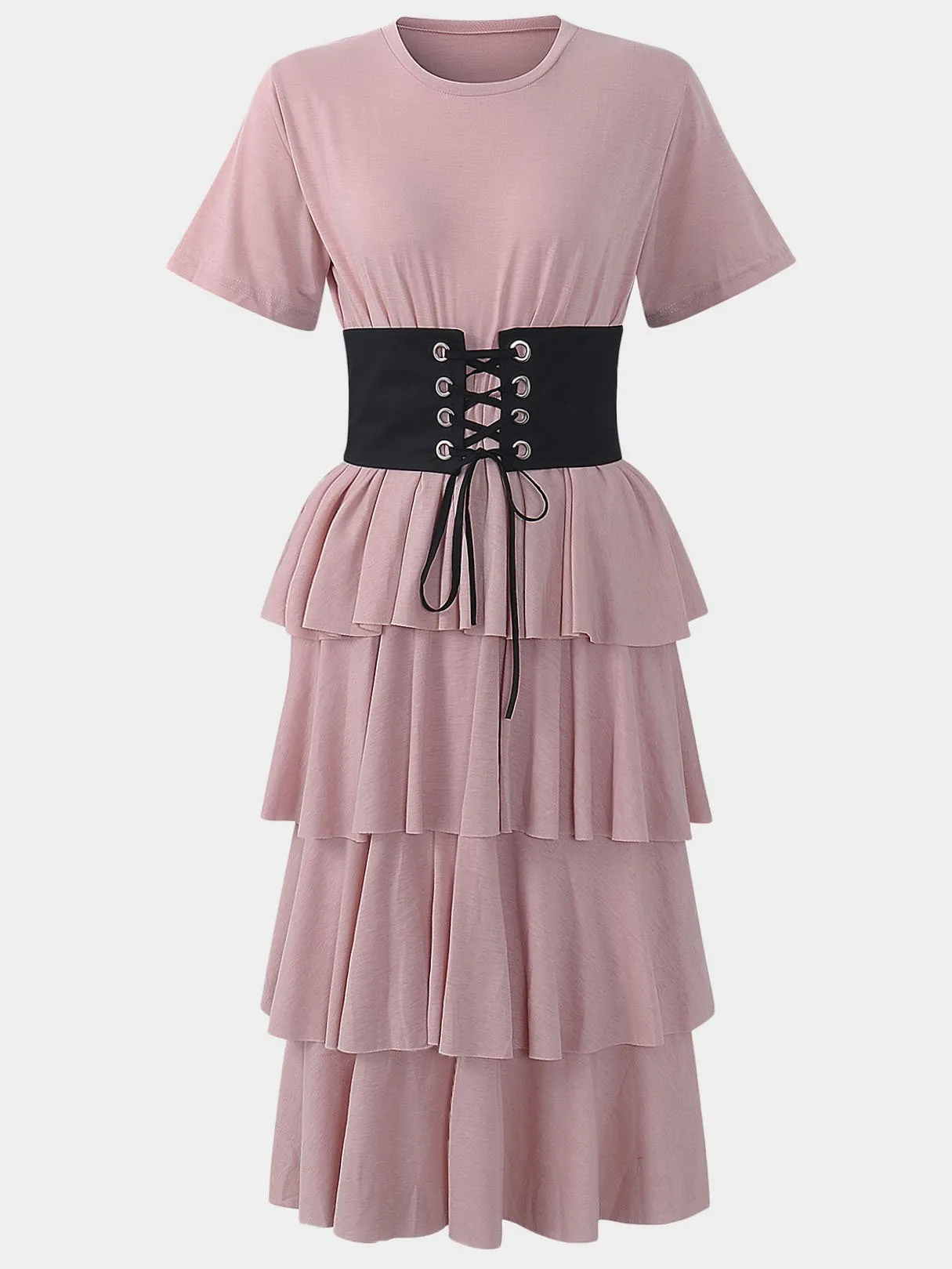 Wholesale Pink Round Neck Short Sleeve Shirt Dress