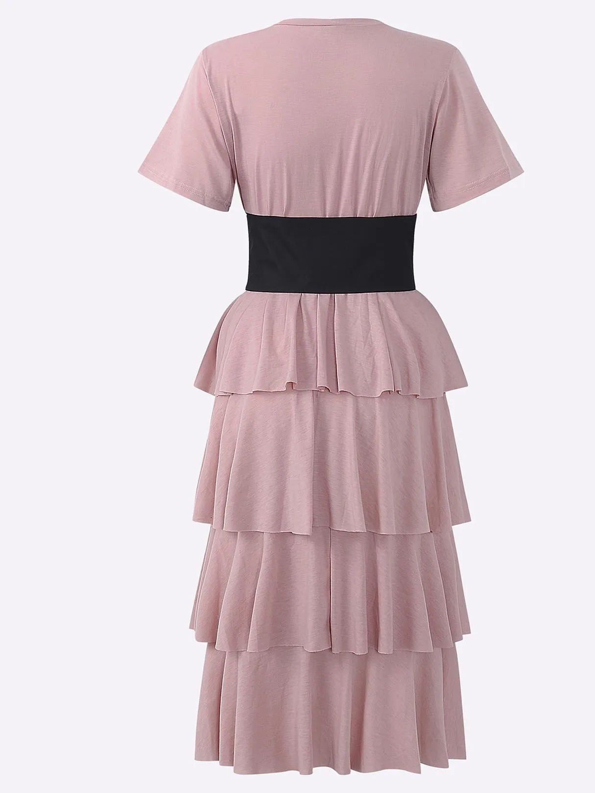 Wholesale Pink Round Neck Short Sleeve Shirt Dress