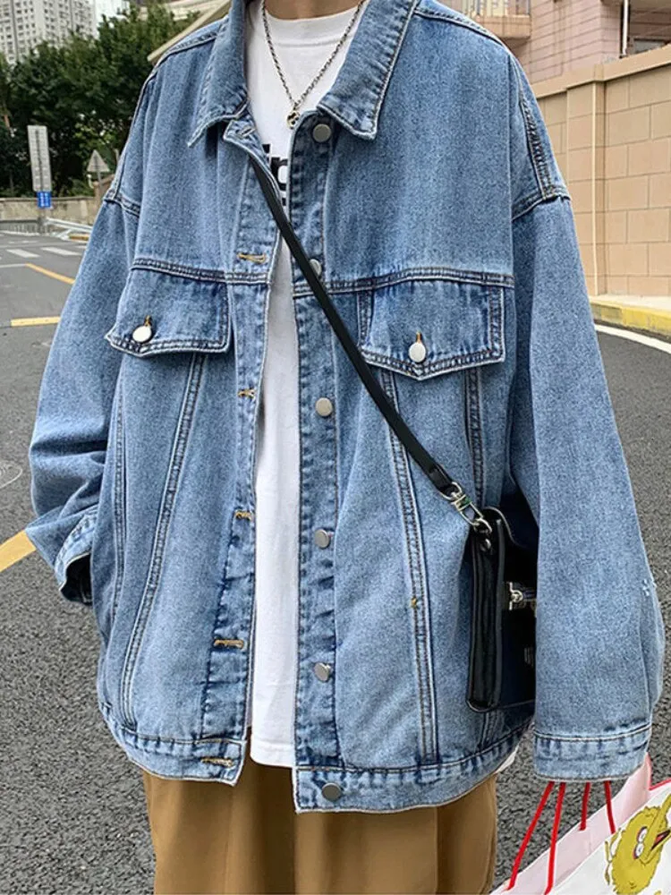 Wiaofellas  -  Denim Jacket Men's High Street Hip-hop Trainer Jacket Autumn Trend Streetwear All-match Preppy Oversize Punk Jeans Coat