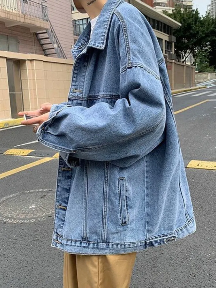 Wiaofellas  -  Denim Jacket Men's High Street Hip-hop Trainer Jacket Autumn Trend Streetwear All-match Preppy Oversize Punk Jeans Coat