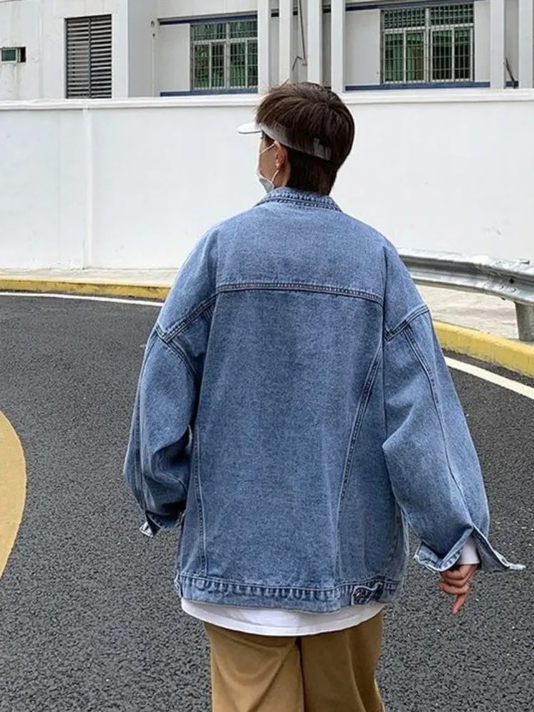Wiaofellas  -  Denim Jacket Men's High Street Hip-hop Trainer Jacket Autumn Trend Streetwear All-match Preppy Oversize Punk Jeans Coat