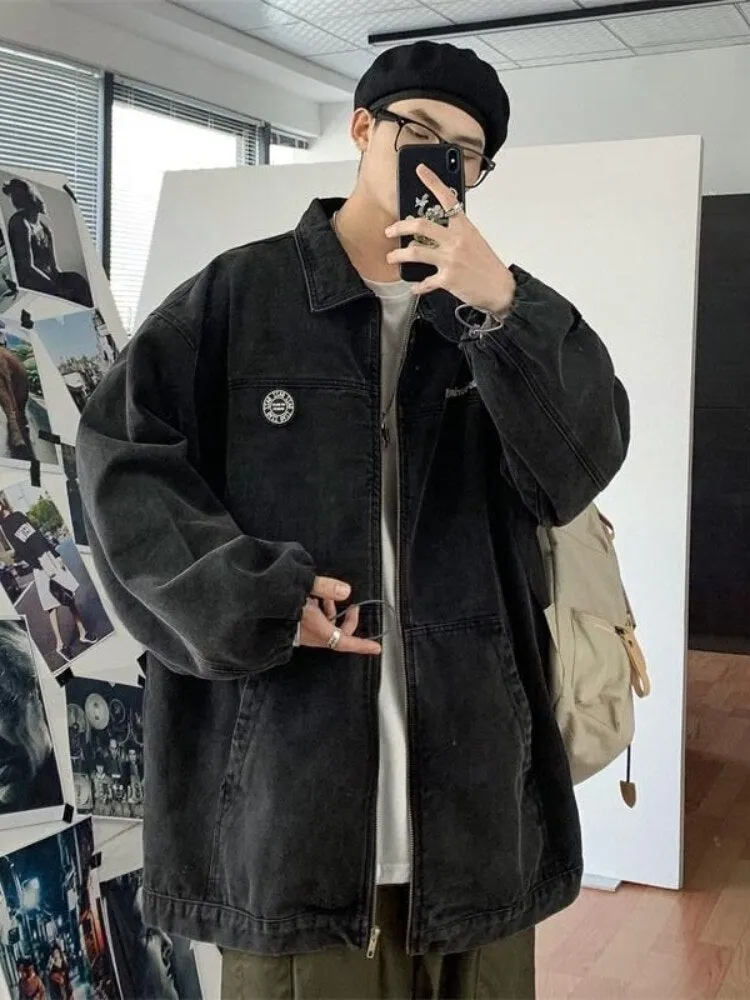 Wiaofellas  -  Denim Jacket Men's High Street Hip-hop Trainer Jacket Autumn Trend Streetwear All-match Preppy Oversize Punk Jeans Coat