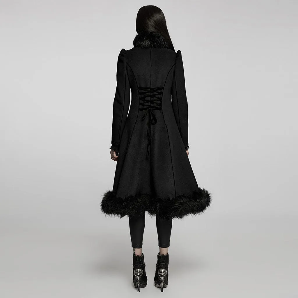 Women's Gothic Applique Single-breasted Faux Wool Maxi Coat