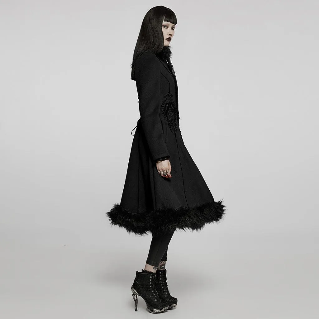 Women's Gothic Applique Single-breasted Faux Wool Maxi Coat