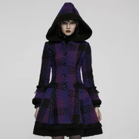 Women's Gothic Contrast Color Flare Sleeved Winter Coat with Hood