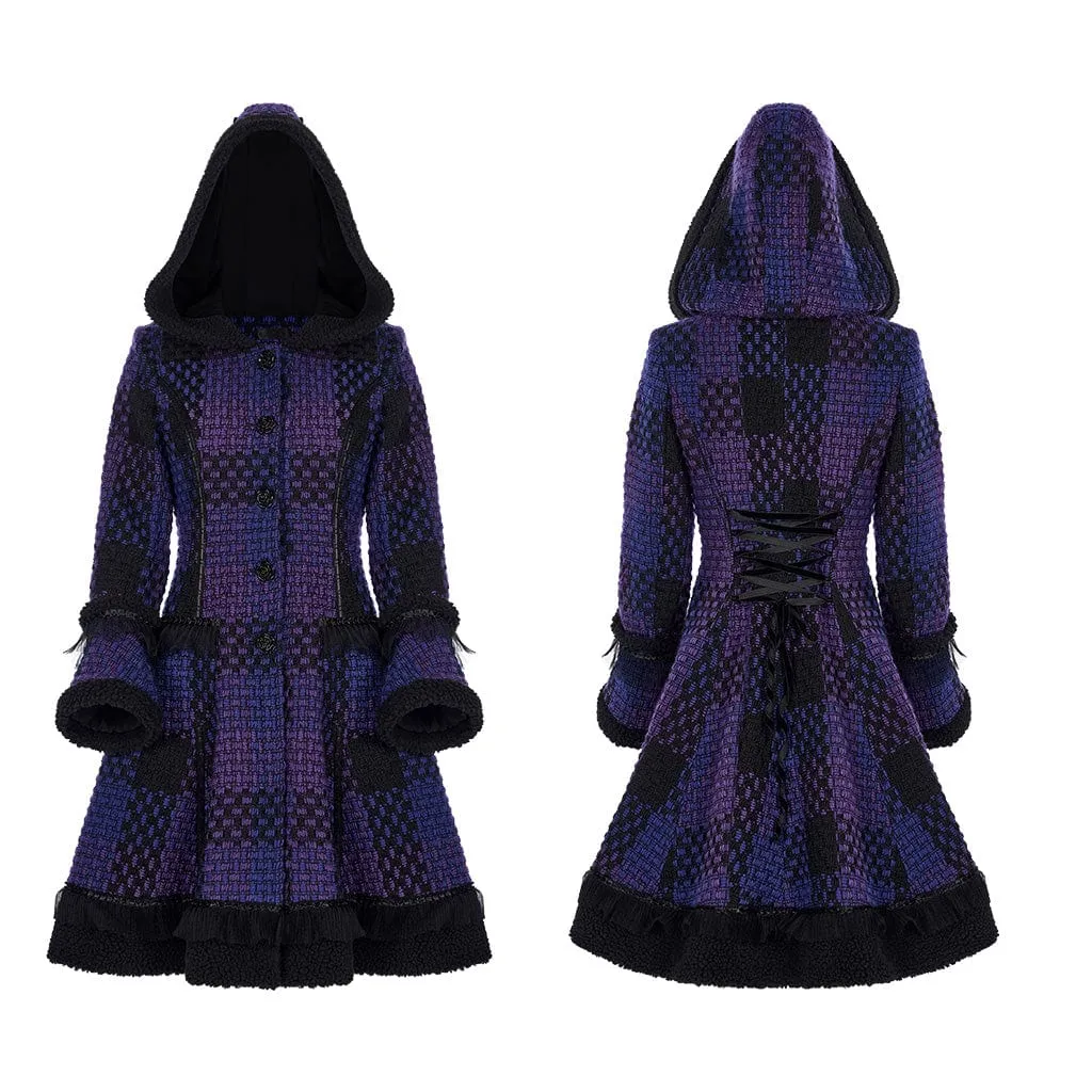 Women's Gothic Contrast Color Flare Sleeved Winter Coat with Hood