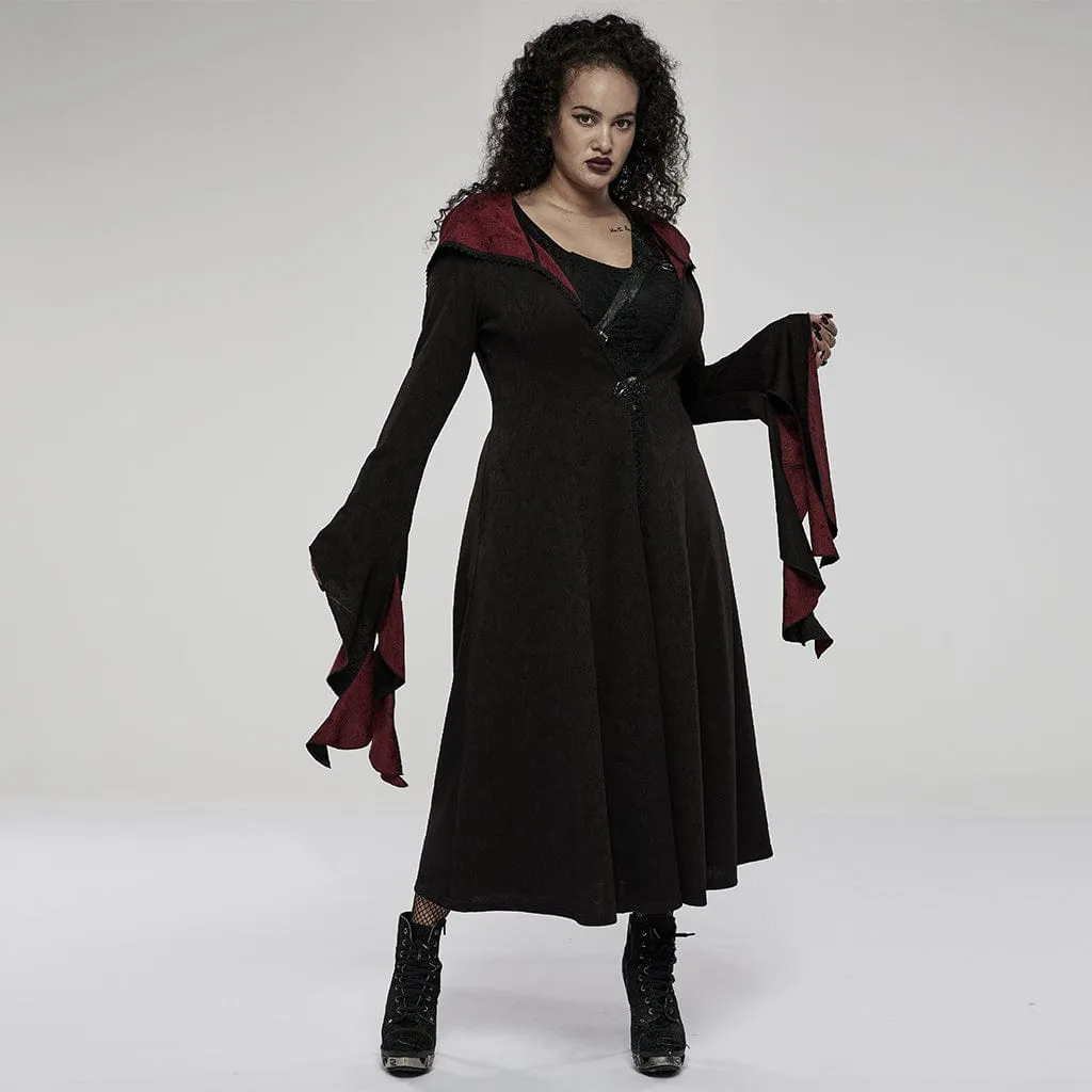Women's Gothic Flare Sleeved Maxi Coat with Hood