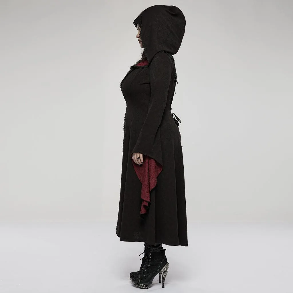 Women's Gothic Flare Sleeved Maxi Coat with Hood
