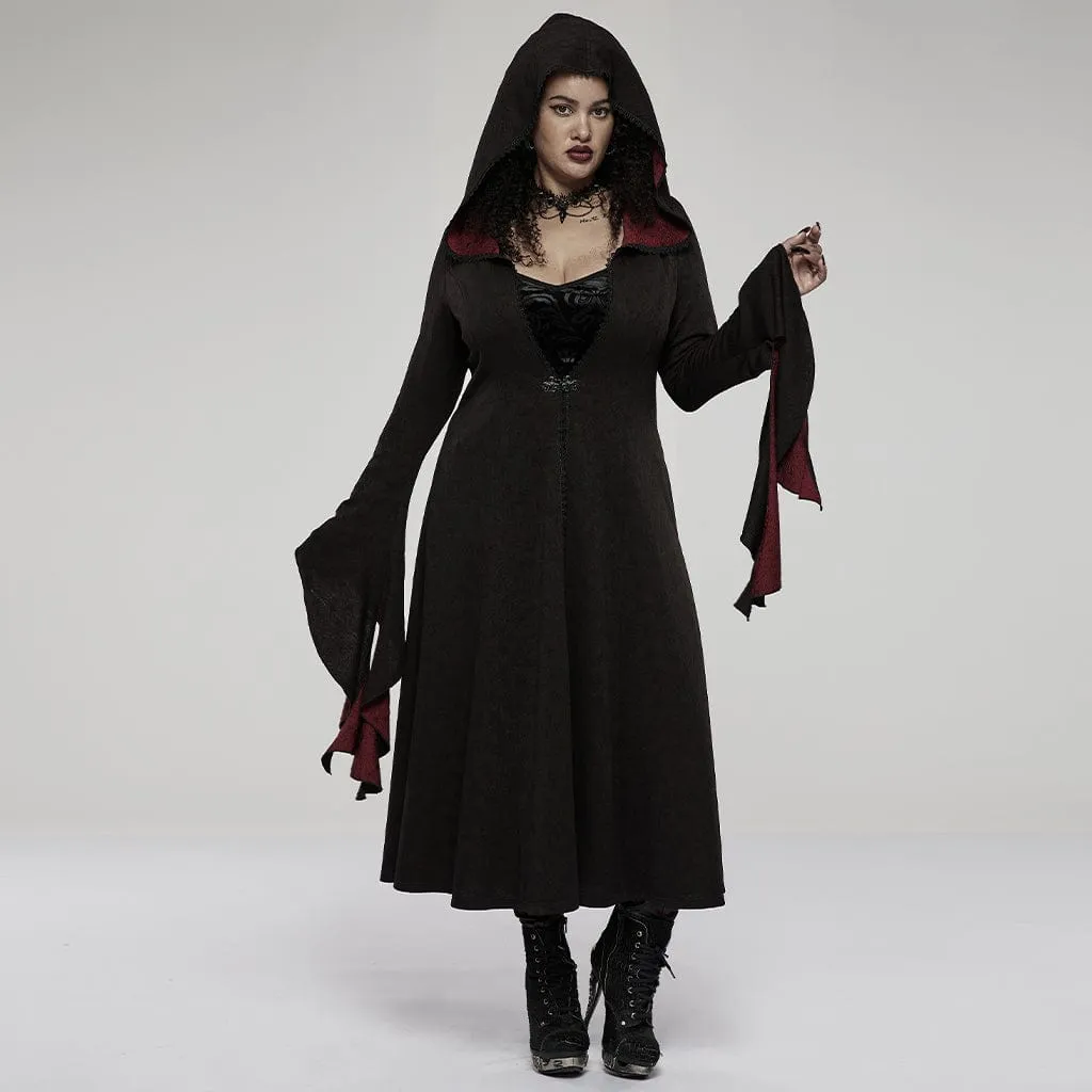 Women's Gothic Flare Sleeved Maxi Coat with Hood