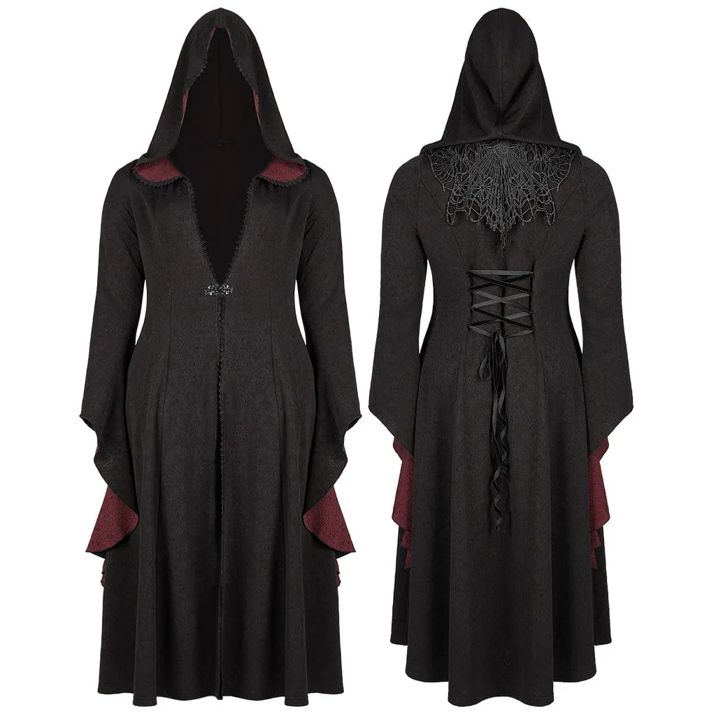 Women's Gothic Flare Sleeved Maxi Coat with Hood