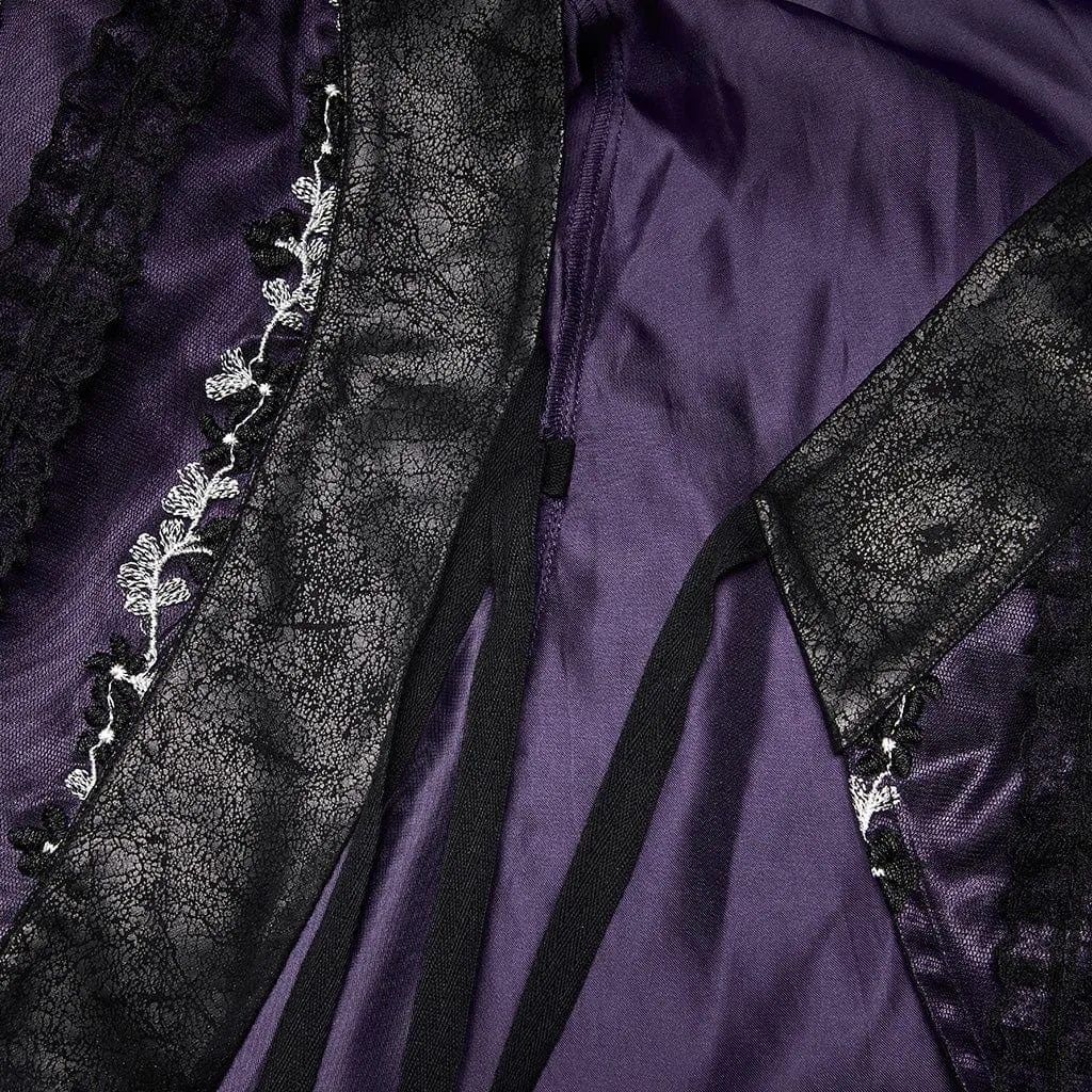 Women's Gothic Floral Lace Kimono Coat Purple With Belt
