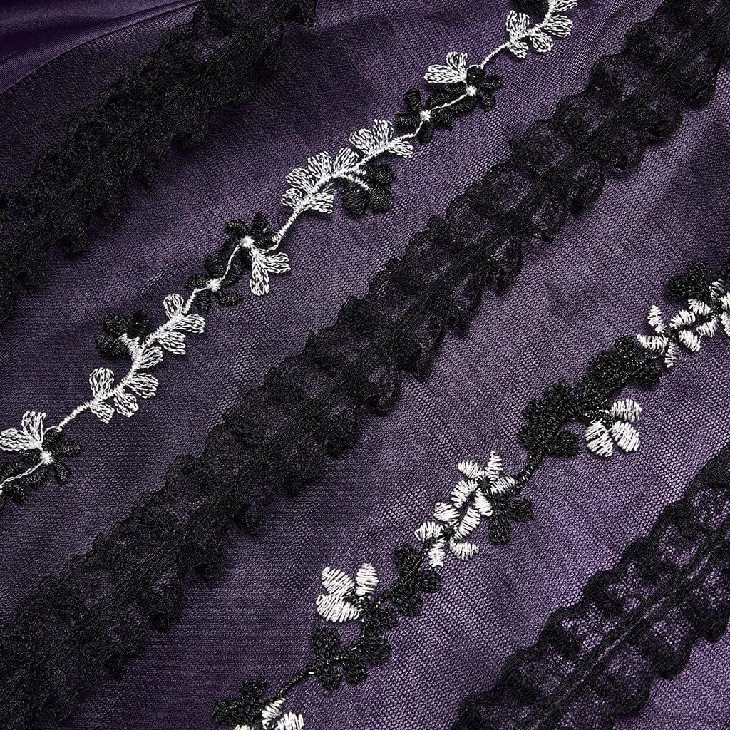 Women's Gothic Floral Lace Kimono Coat Purple With Belt