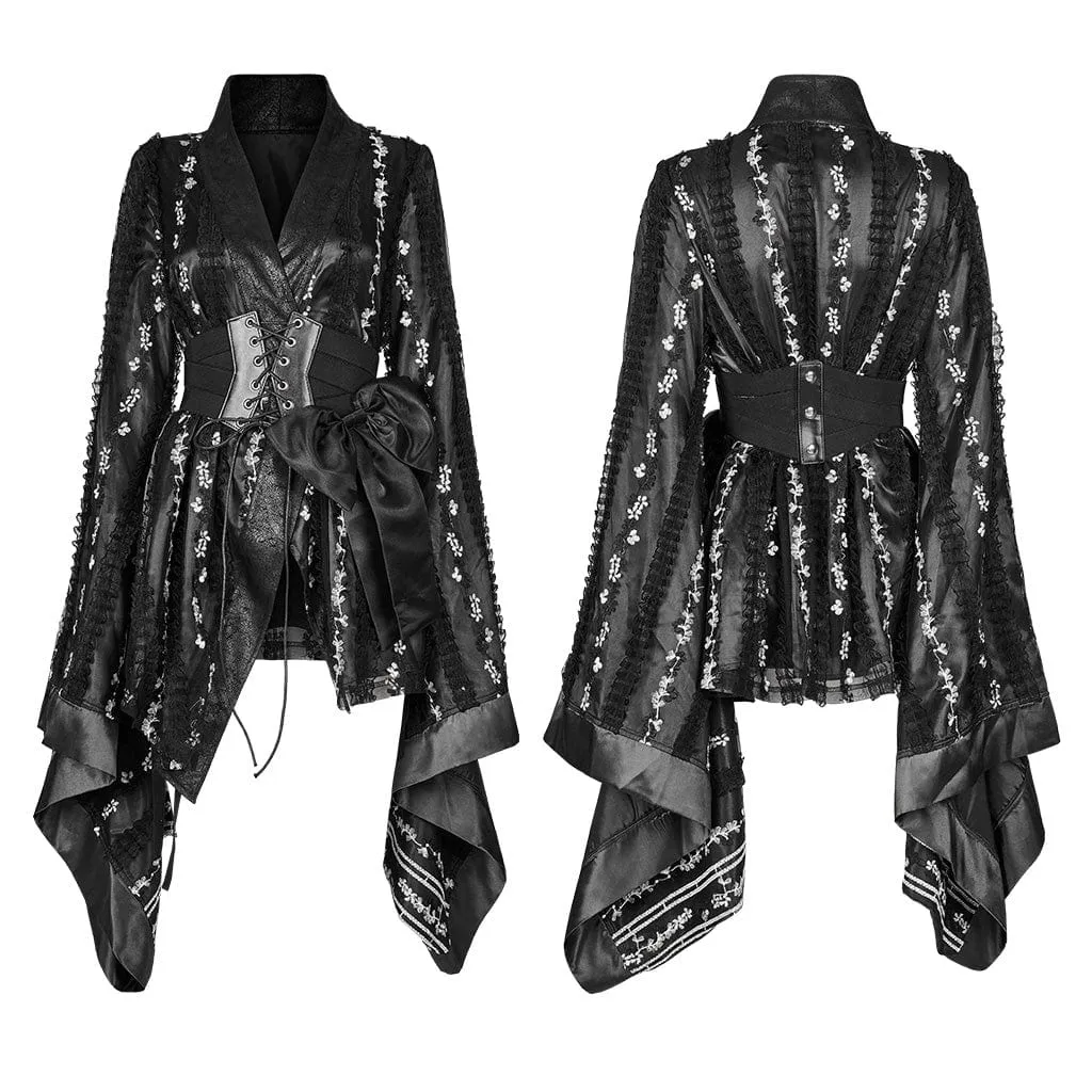 Women's Gothic Floral Lace Kimono Coat with Belt