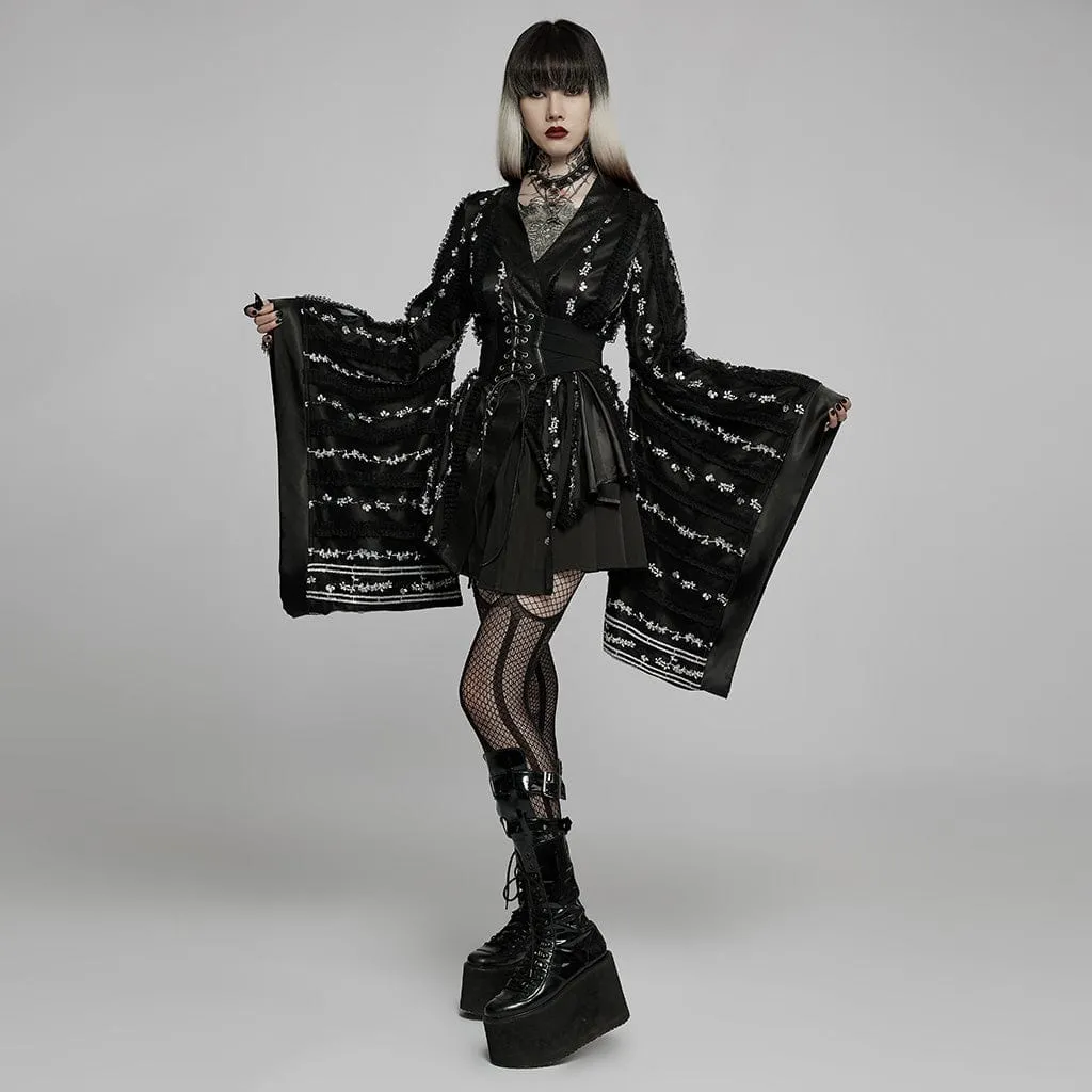 Women's Gothic Floral Lace Kimono Coat with Belt